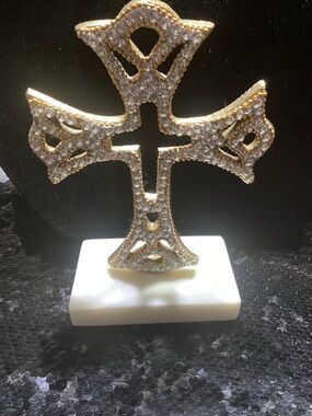 Source Unknown Gold and Silver Jeweled Cross Sculpture